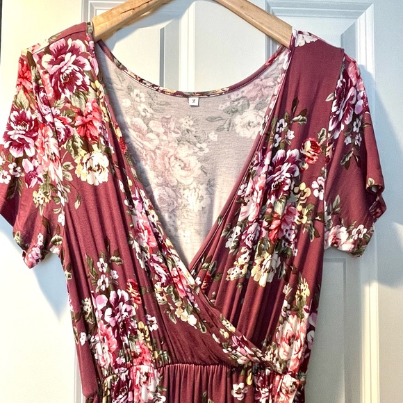 Mauve Hi-low Floral Print Dress - Size Medium - Picture 3 of 4